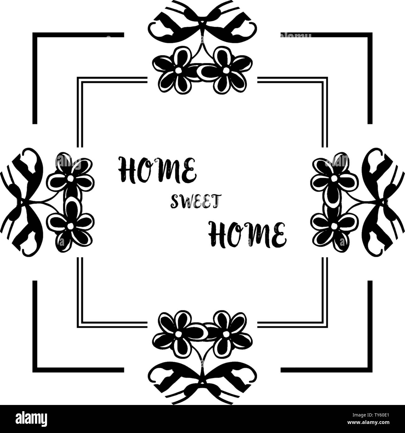 Vector illustration greeting card home sweet home with beautiful flower ...