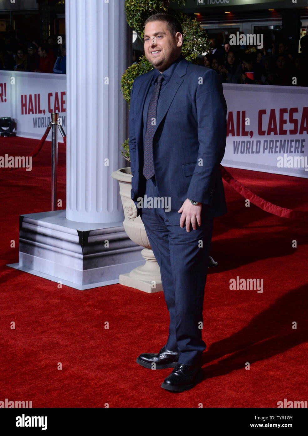 Cast member Jonah Hill attends the 'Hail, Caesar!' premiere at the Regency Village Theatre in the Westwood section of Los Angeles on February 1, 2016. Storyline: Hail Caesar! follows a day in the life of Eddie Mannix, a Hollywood fixer for Capital Pictures in the 1950s, who cleans up and solves problems for big names and stars in the industry. But when studio star Baird Whitlock disappears, Mannix has to deal with more than just the fix.   Photo by Jim Ruymen/UPI Stock Photo
