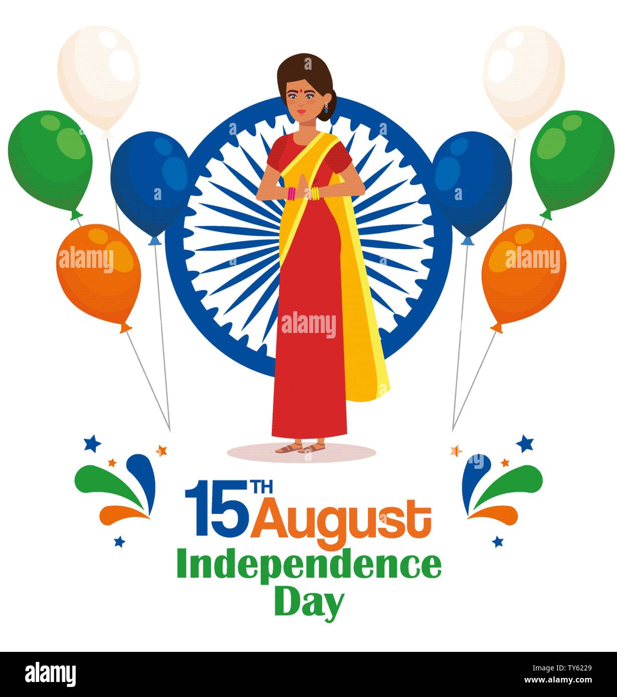 India Woman With Emblem And Balloons Decoration Stock Vector Art