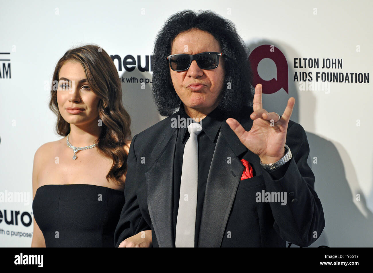 Gene Simmons and his daughter Sophie arrive at the Elton John Aids