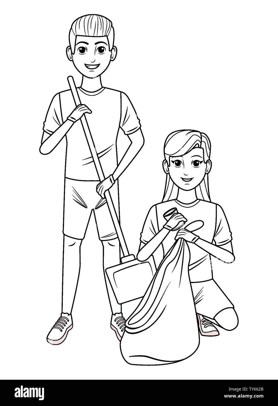 cleaning service person avatar cartoon character in black and white ...