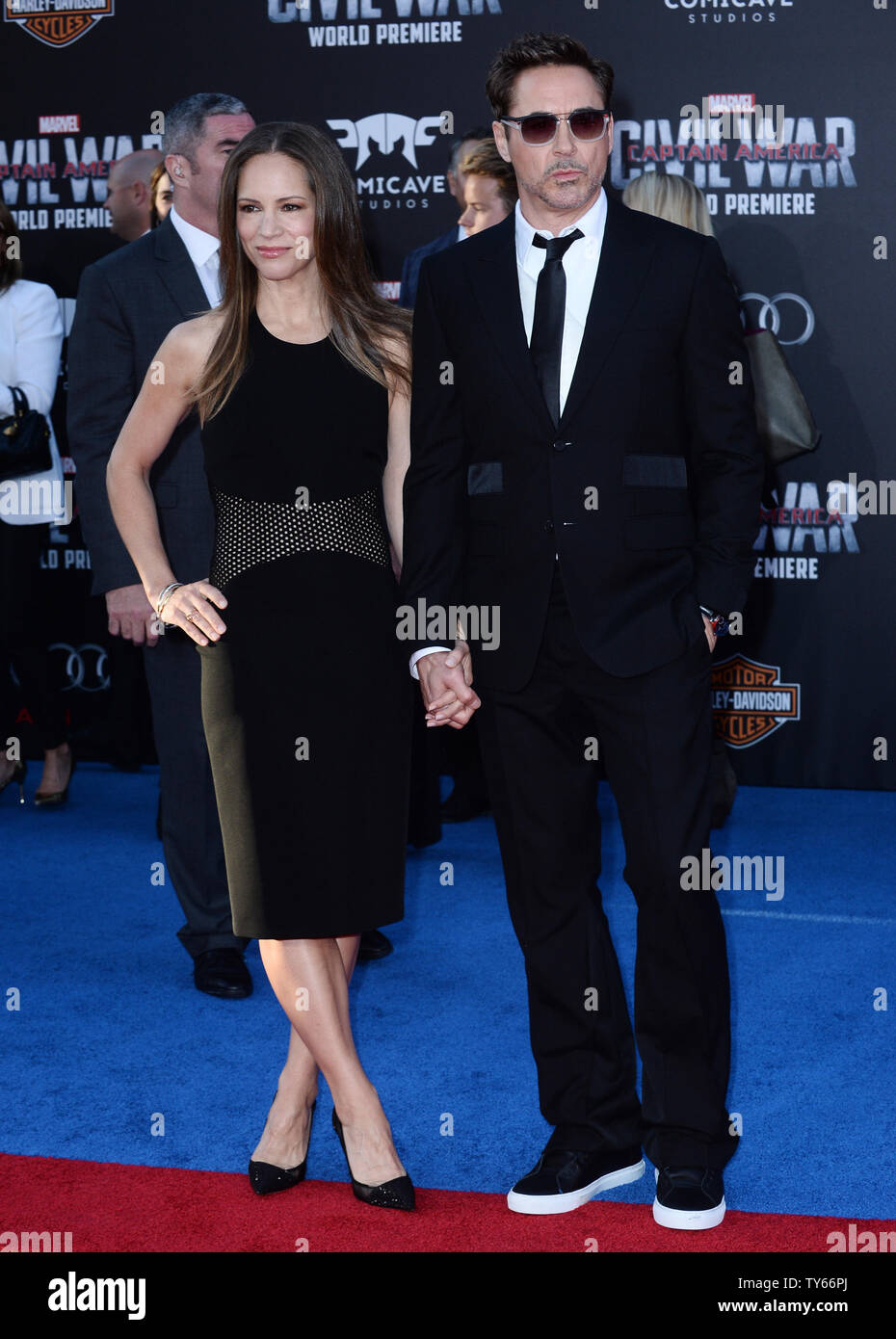 Cast member Robert Downey Jr. and his wife Susan Downey attend the premiere of the sci-fi motion picture fantasy 'Captain America: Civil War' at the El Capitan Theatre in the Hollywood section of Los Angeles on April 12, 2016. Storyline: Political interference in the Avengers' activities causes a rift between former allies Captain America and Iron Man.  Photo by Jim Ruymen/UPI Stock Photo