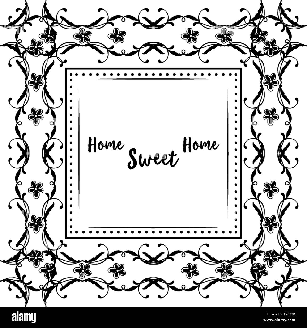 Vector illustration card of home sweet home with cute flower frame hand ...