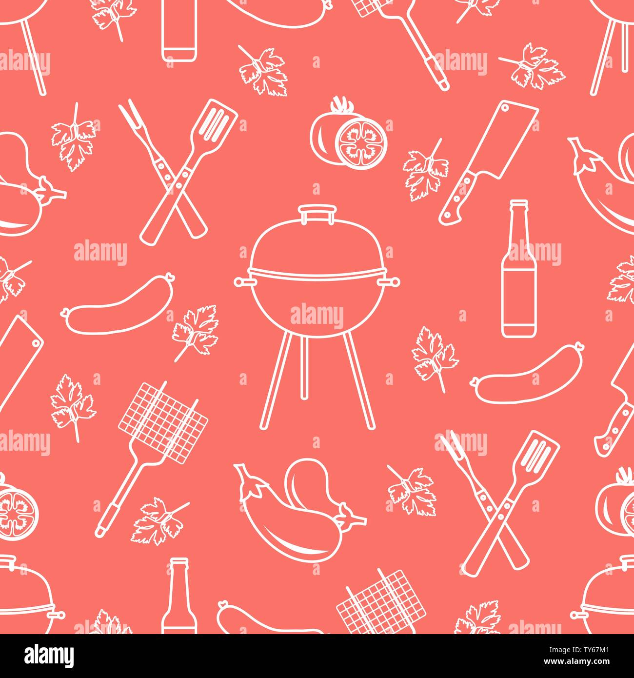 Pink Bbq Pattern Seamless pattern with grill and barbecue tools. BBQ party background ...