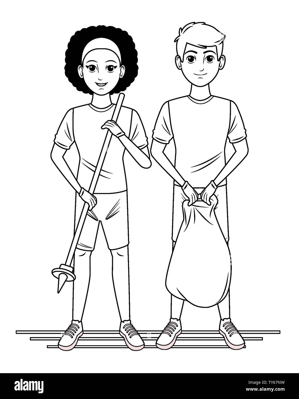 cleaning service person avatar cartoon character in black and white ...