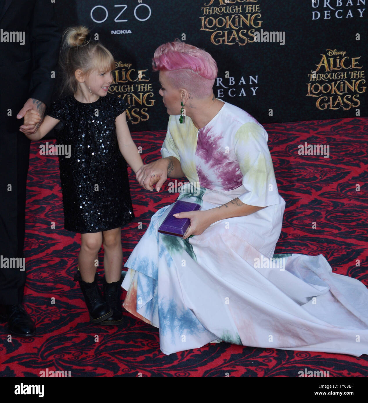 Singer and songwriter Pink, aka Alecia Moore and her daughter Willow Sage Hart attend the premiere of the motion picture fantasy 'Alice Through the Looking Glass' at the El Capitan Theatre in the Hollywood section of Los Angeles on May 23, 2016. Storyline: Nineteen-year-old Alice returns to the magical world from her childhood adventure, where she reunites with her old friends and learns of her true destiny: to end the Red Queen's reign of terror.  Photo by Jim Ruymen/UPI Stock Photo