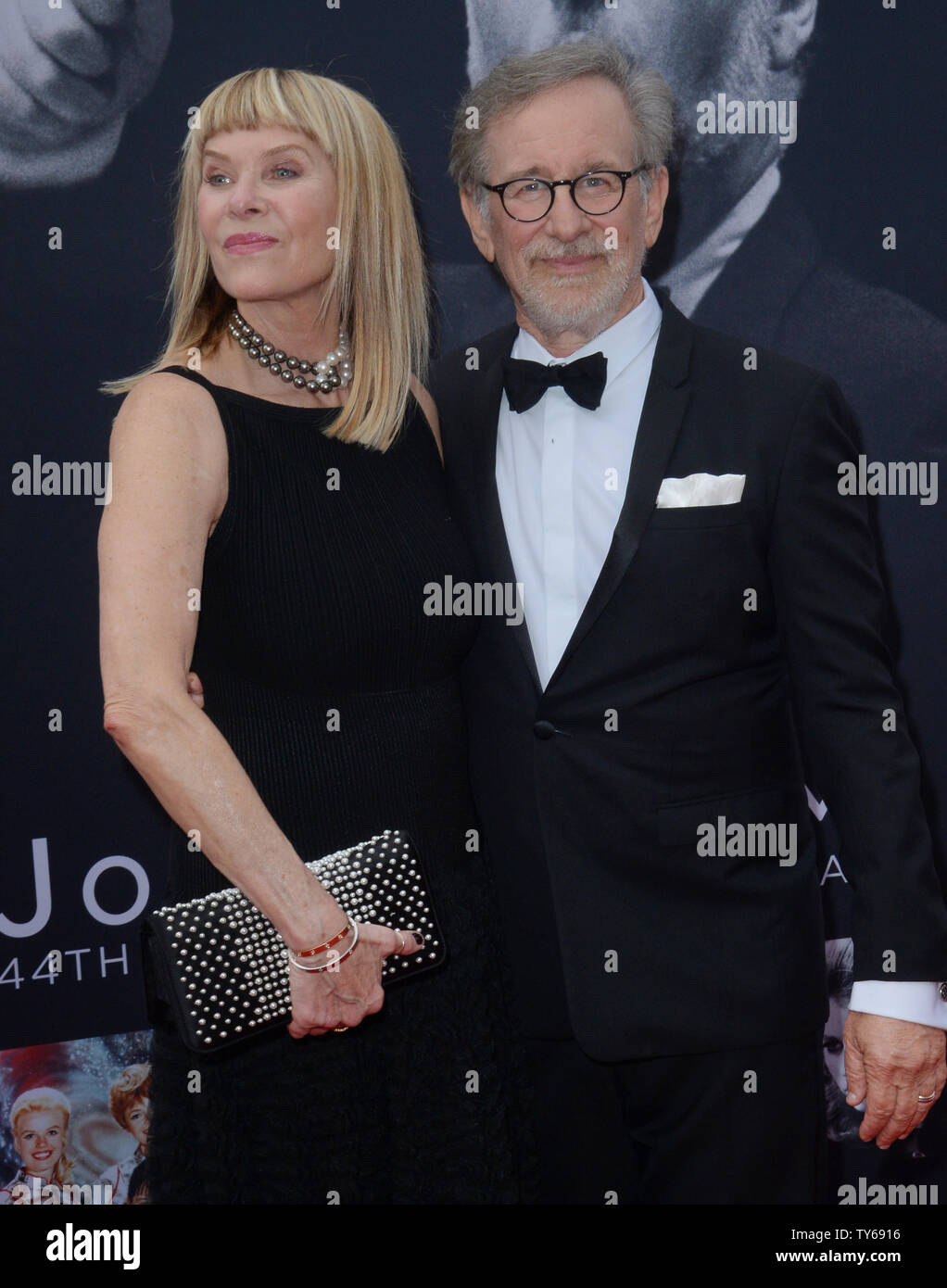 Director Steven Spielberg and his wife, actress Kate Capshaw attend American Film Institute's 44th Life Achievement Award gala tribute to composer John Williams at the Dolby Theatre in the Hollywood section of Los Angeles on June 9, 2016. Over six decades in Hollywood, Williams has written some of the most memorable music in movie history. His 100-plus features have earned 50 Academy Award nominations (making him the most-nominated living person), winning five times. Williams also received 22 Grammys, seven BAFTAs, five Emmys, four Golden Globes, a Kennedy Center Honor and the National Medal o Stock Photo