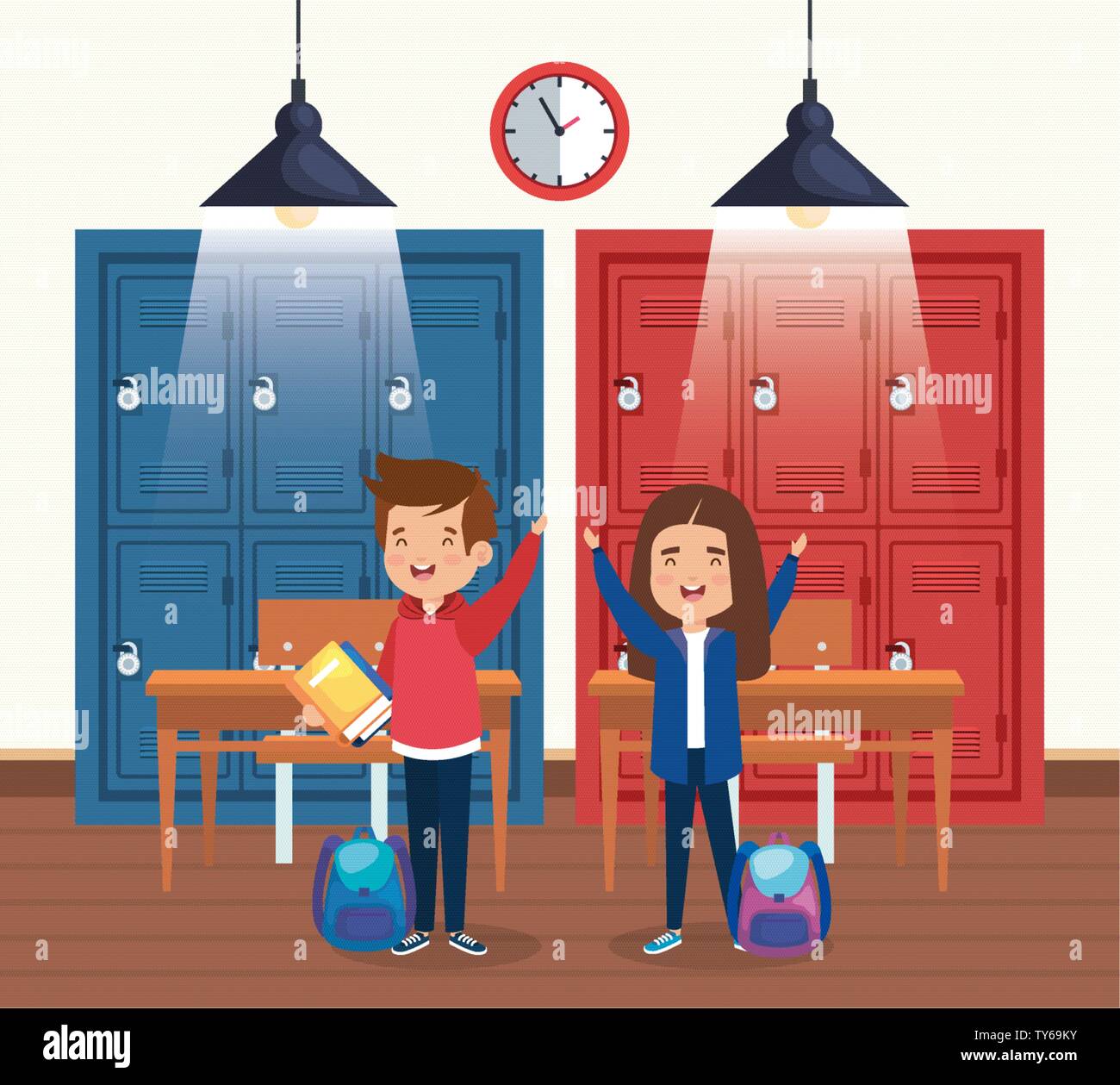boy and girl students with backpacks and lockers Stock Vector Image & Art Alamy
