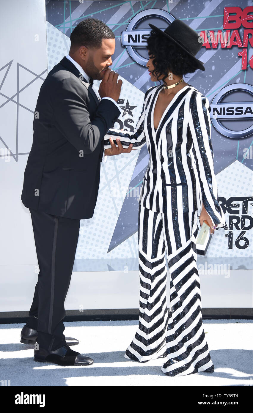 (L-R) Actor Anthony Anderson and singer Janelle Monae attend the 16th annual BET Awards at Microsoft Theater in Los Angeles on June 26, 2016. Photo by Phil McCarten/UPI Stock Photo