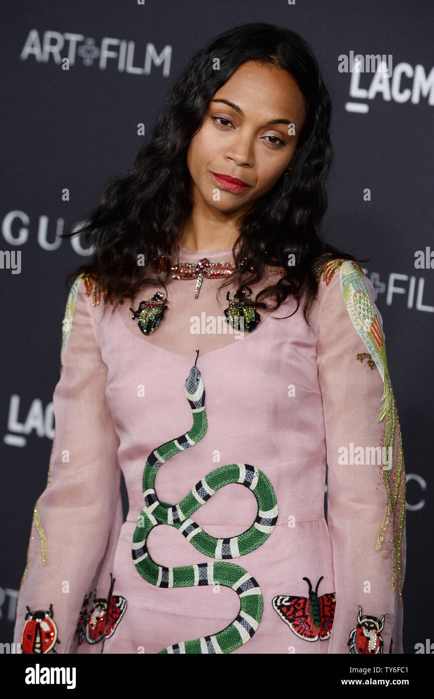 Actress Zoe Saldana attends the LACMA Art + Film gala honoring Robert Irwin and Kathryn Bigelow at the Los Angeles County Museum of Art in Los Angeles on October 29, 2016.  Photo by Jim Ruymen/UPI Stock Photo