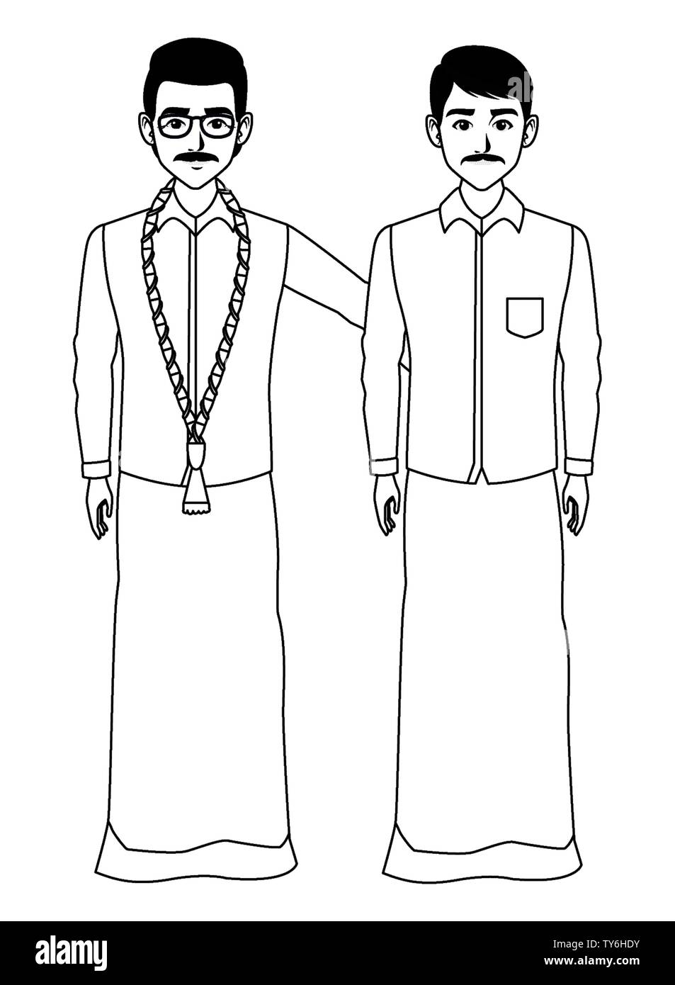 indian men avatar cartoon character in black and white Stock Vector ...