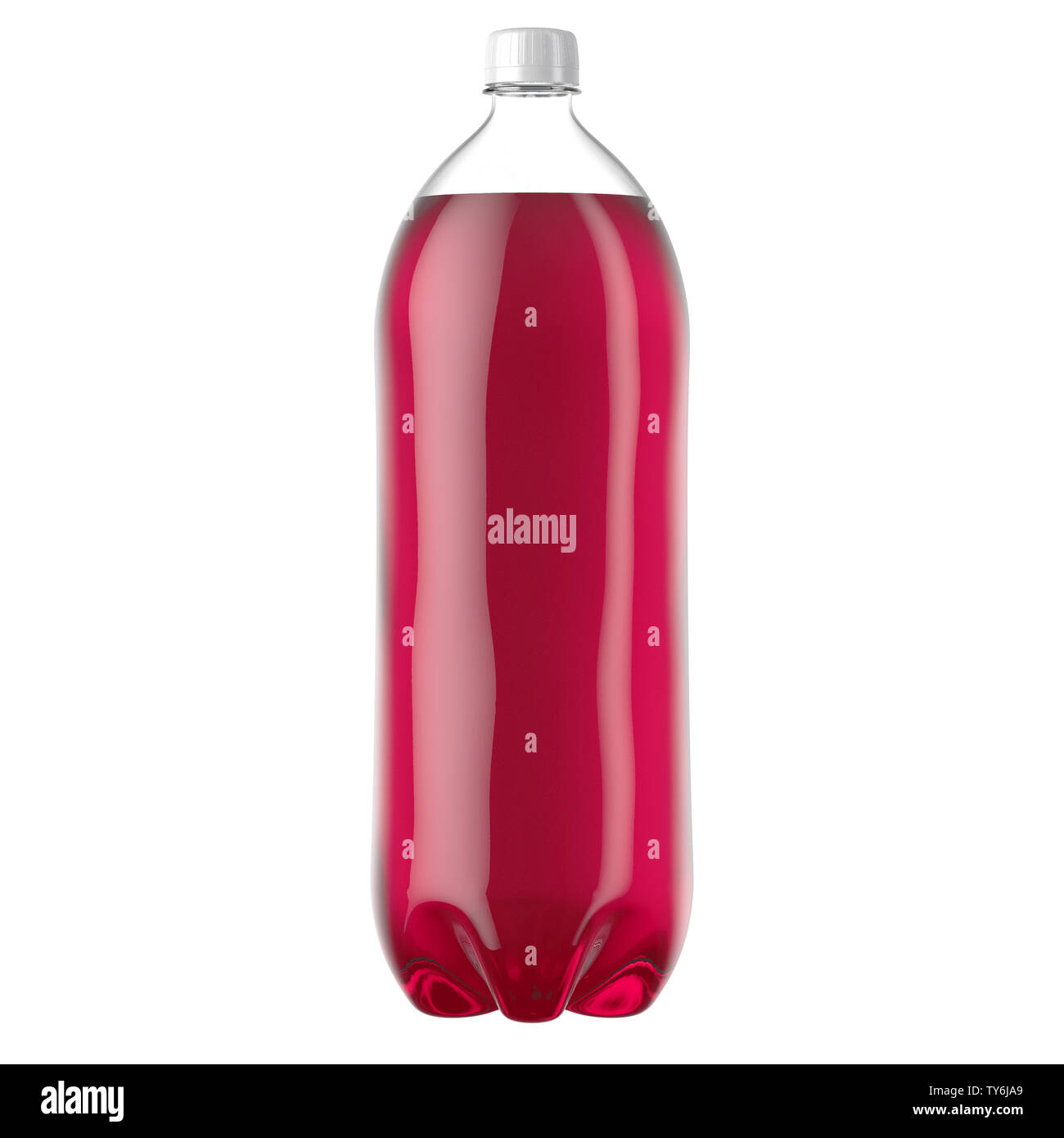 A plastic two liter pink soda bottle on an isolated white studio background - 3D render Stock Photo