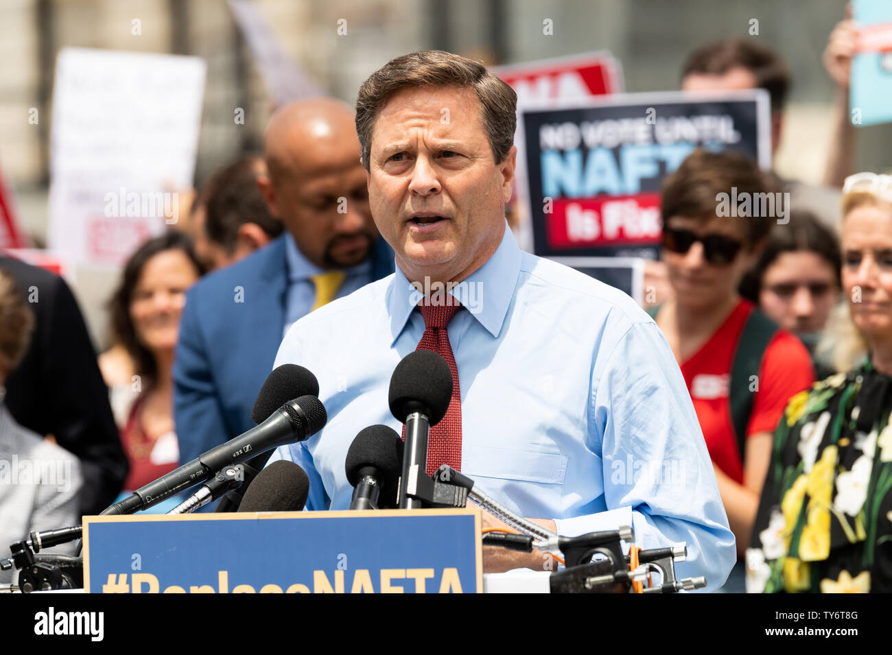 U.S. Representative Donald Norcross (D-NJ) speaking at a rally against the proposed United States–Mexico–Canada Agreement (USMCA), the proposed successor to NAFTA, at the Capitol. Stock Photo