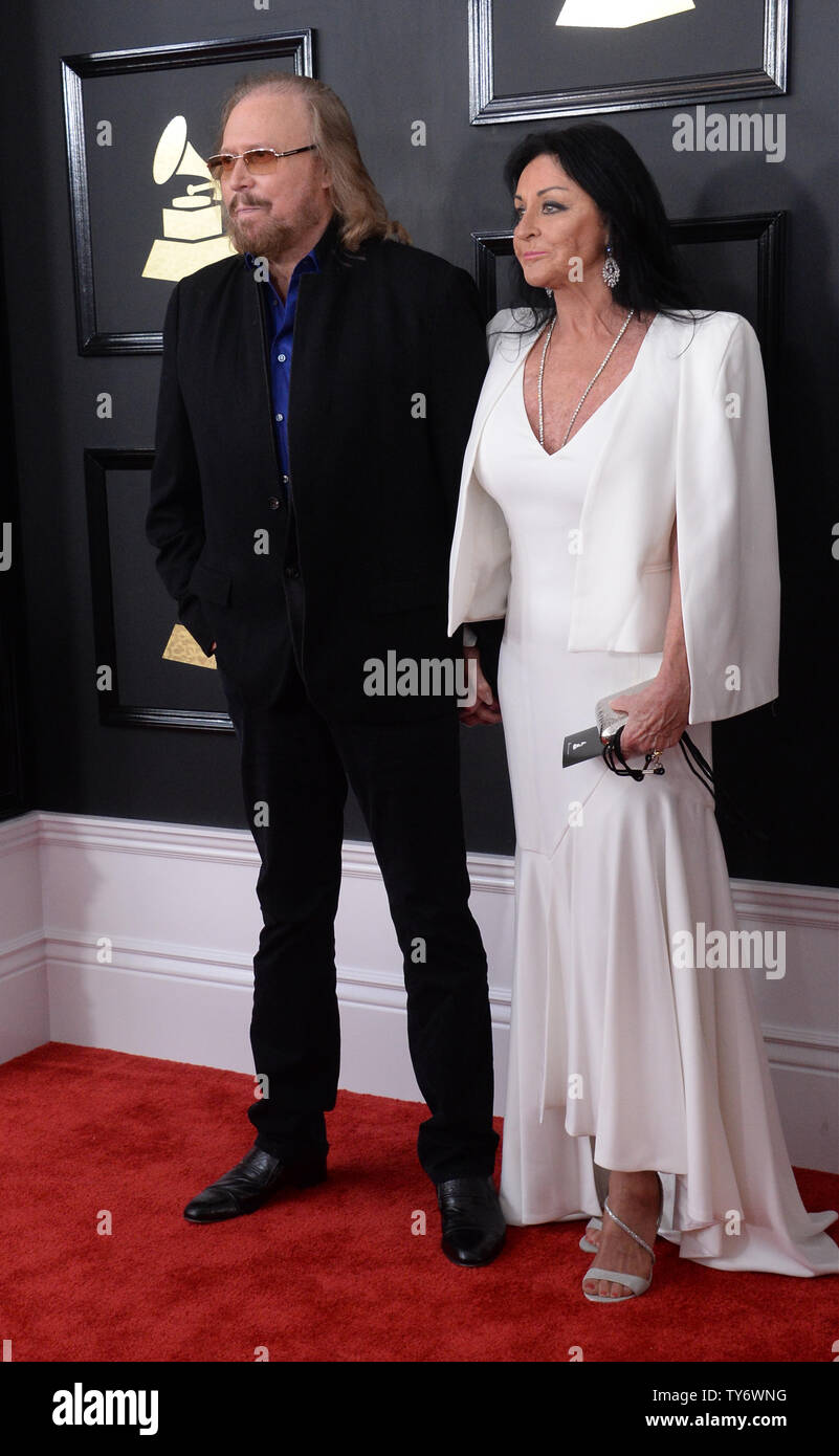 Singer Barry Gibb and Linda Gray arrive for the 59th annual Grammy Awards held at Staples Center in Los Angeles on February 12, 2017.  Photo by Jim Ruymen/UPI Stock Photo
