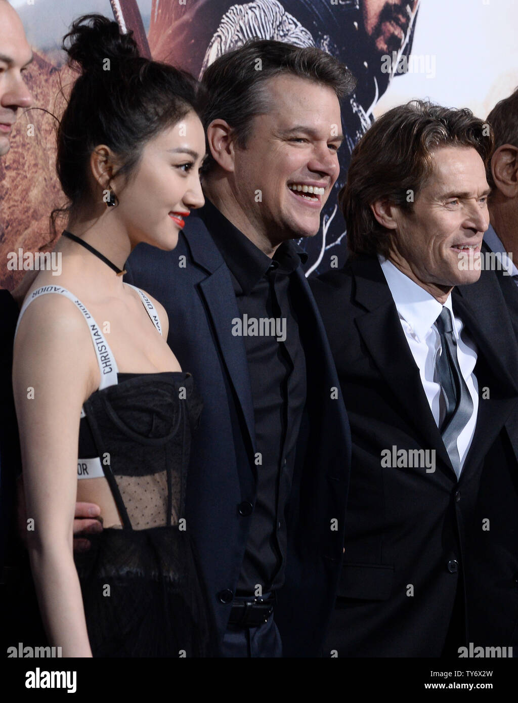 Cast Members Tian Jing Matt Damon And Willem Dafoe L R Attend The Premiere Of The Motion Picture Fantasy Thriller The Great Wall At The Tcl Chinese Theatre In The Hollywood Section Of