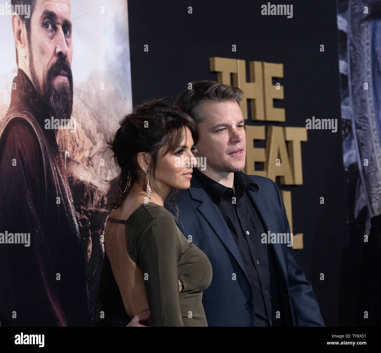 Cast Member Matt Damon And His Wife Luciana Barroso Attend The Premiere Of The Motion Picture Fantasy Thriller The Great Wall At The Tcl Chinese Theatre In The Hollywood Section Of Los