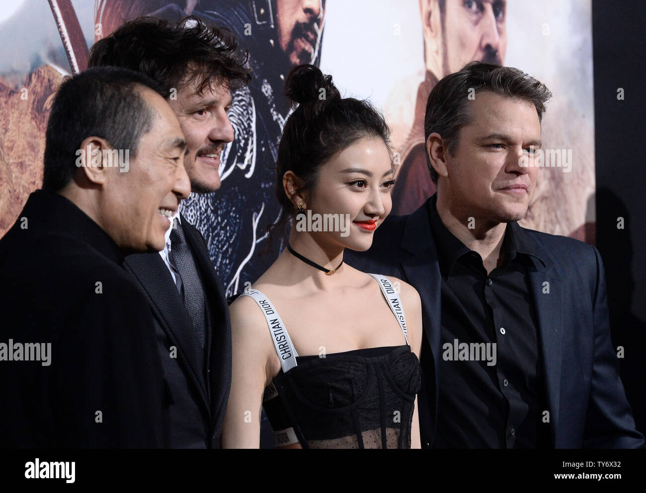 Director Yimou Zhang And Cast Members Tian Jing Matt Damon And Willem Dafoe L R Gather On The Red Carpet During The Premiere Of The Motion Picture Fantasy Thriller The Great Wall At