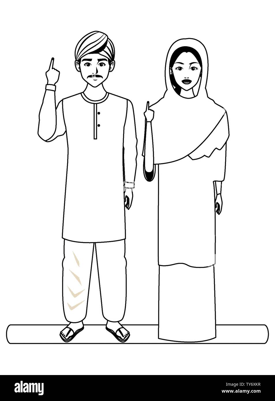 indian family avatar cartoon character in black and white Stock Vector ...