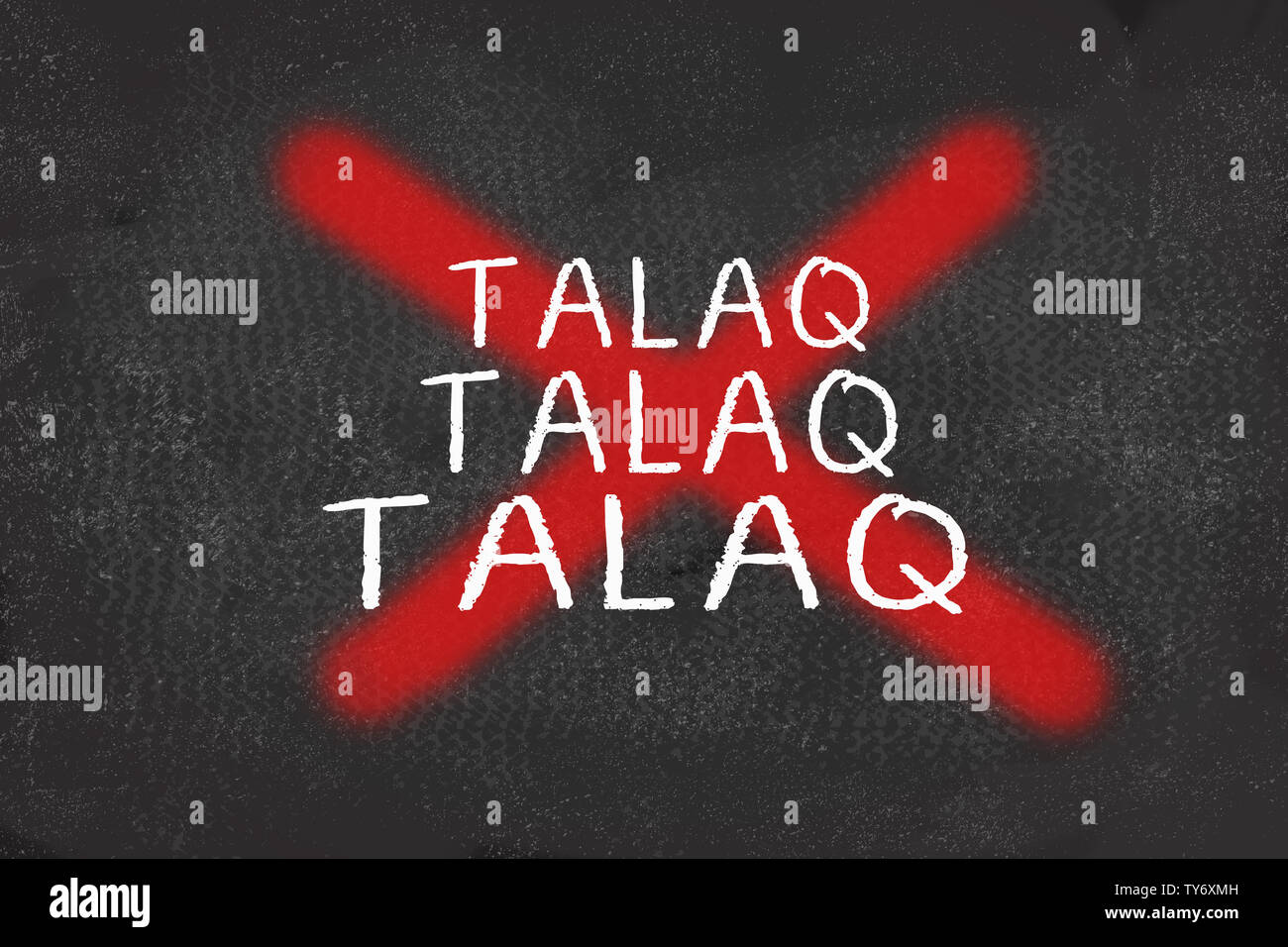 Concept of showing ban on Triple Talaq with red cross mark over triple talaq text black board Stock Photo