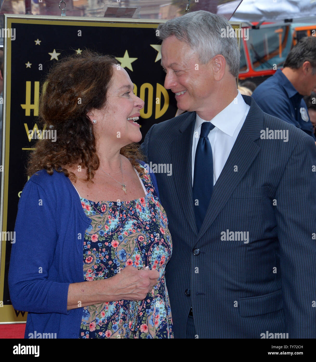 Actor and director Gary Sinise is joined by his wife Moira Harris during an unveiling ceremony honoring him with the 2,606th star on the Hollywood Walk of Fame in Los Angeles on April 17, 2017.  Photo by Jim Ruymen/UPI Stock Photo