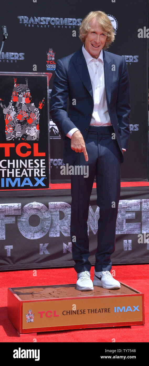 Director Michael Bay participates in a hand and footprint ceremony immortalizing him in the forecourt of TCL Chinese Theatre (formerly Grauman's) in the Hollywood section of Los Angeles on May 23, 2017. Photo by Jim Ruymen/UPI Stock Photo