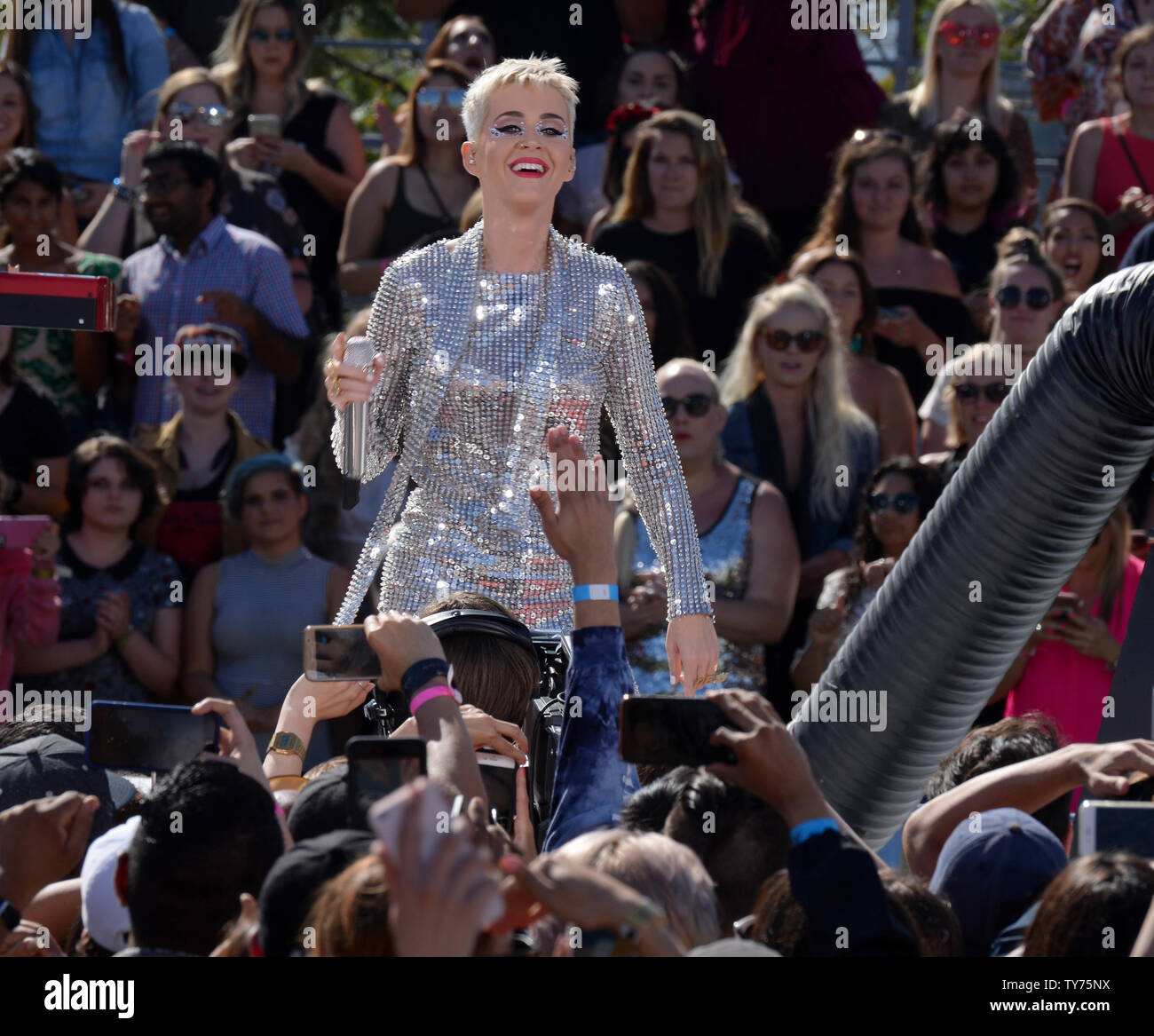 Katy Perry performs at the Witness World Wide exclusive YouTube livestream concert at Ramon C. Cortines High School for Performing Arts in Los Angeles on June 12, 2017.   Photo by Jim Ruymen/UPI Stock Photo