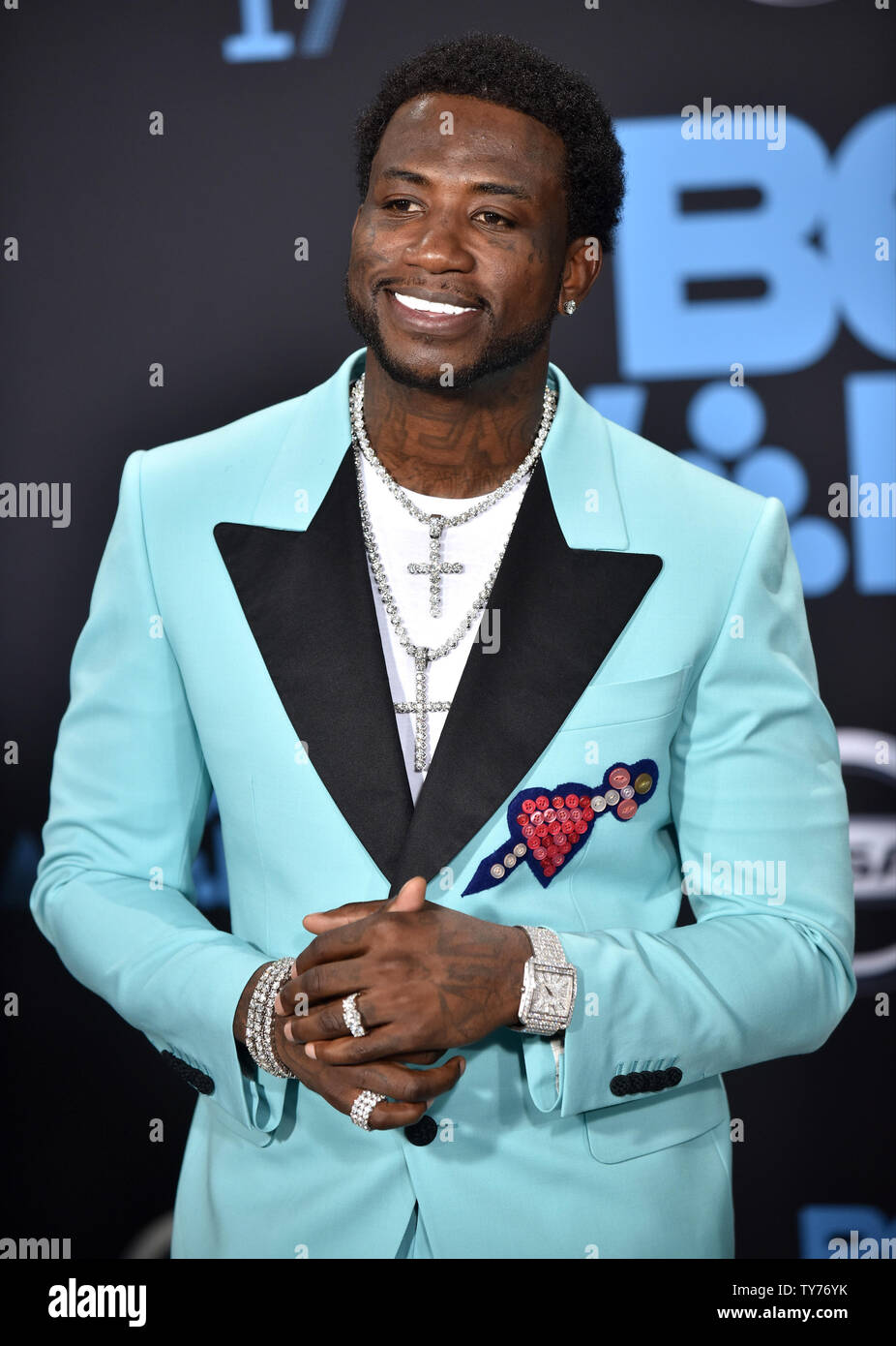Hip-hop artist Gucci Mane attends the 17th annual BET Awards at Microsoft  Theater in Los Angeles on June 25, 2017. The ceremony celebrates  achievements in entertainment and honors music, sports, television, and