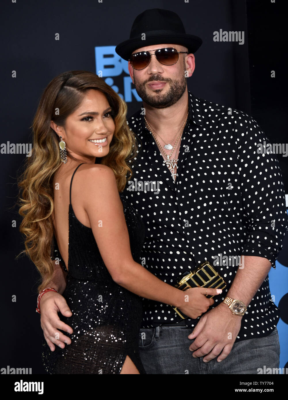 Model Jessica Burciaga and DJ Drama attend the 17th annual BET Awards at Microsoft Theater in Los Angeles on June 25, 2017. The ceremony celebrates achievements in entertainment and honors music, sports, television, and movies released between April 1, 2016 and March 31, 2017.  Photo by Christine Chew/UPI Stock Photo