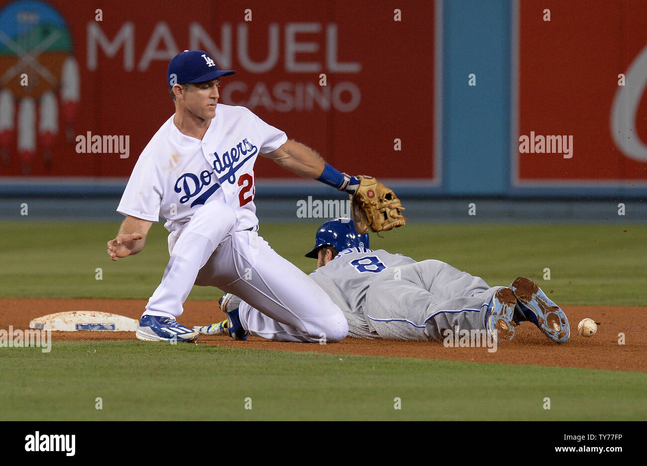 July 30, 2018: Los Angeles Dodgers second baseman Chase Utley (26) eyes an  incoming pitch in the game between the Milwaukee Brewers and the Los  Angeles Dodgers, Dodger Stadium in Los Angeles