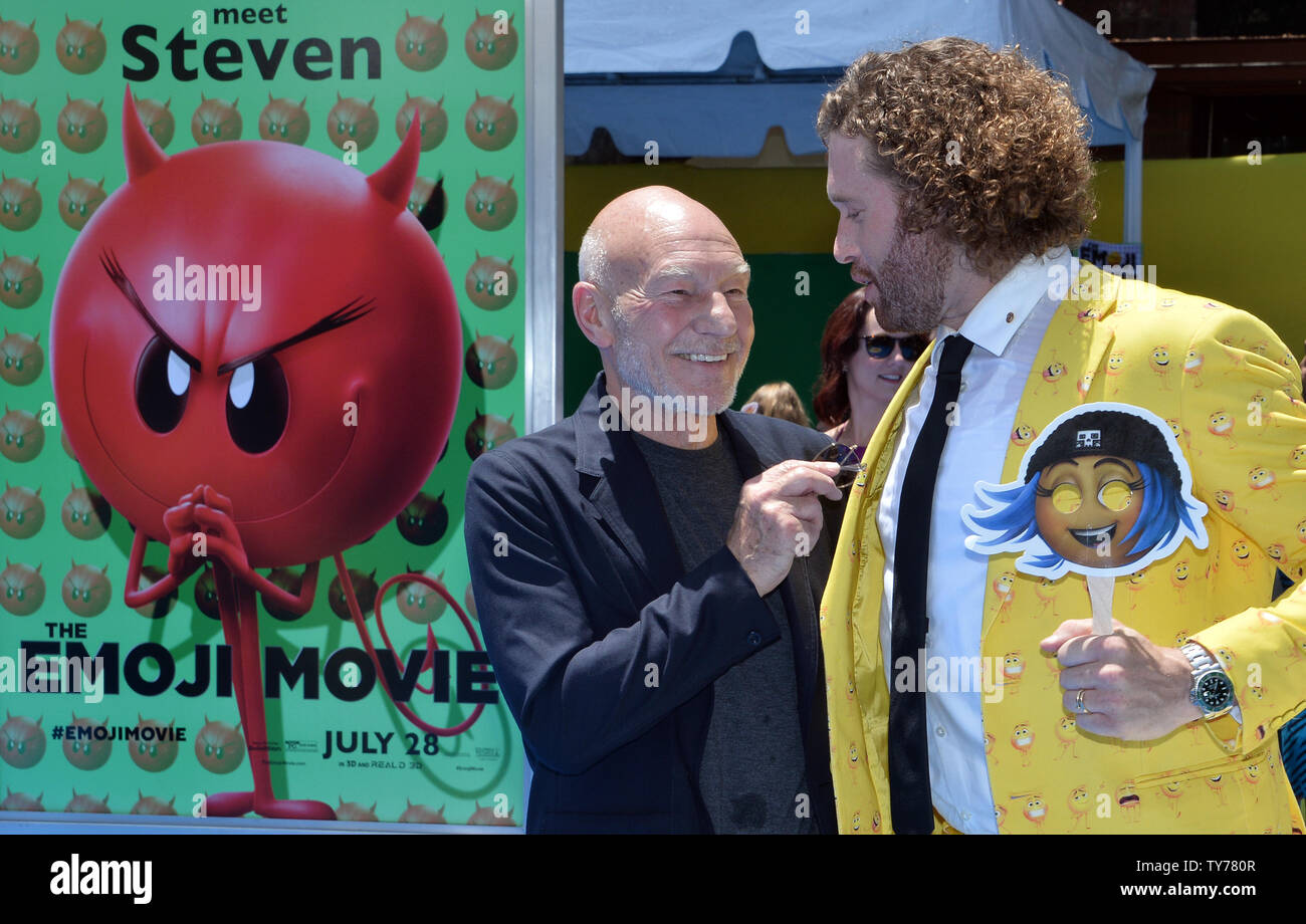 Cast members Patrick Stewart, (L) and T.J. Miller, the voices of Poop