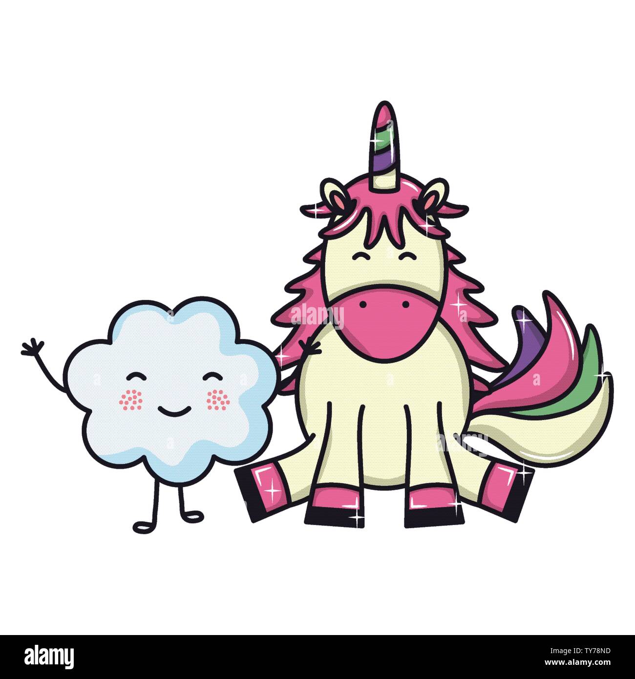 cute adorable unicorn and cloud kawaii fairy characters vector illustration design Stock Vector