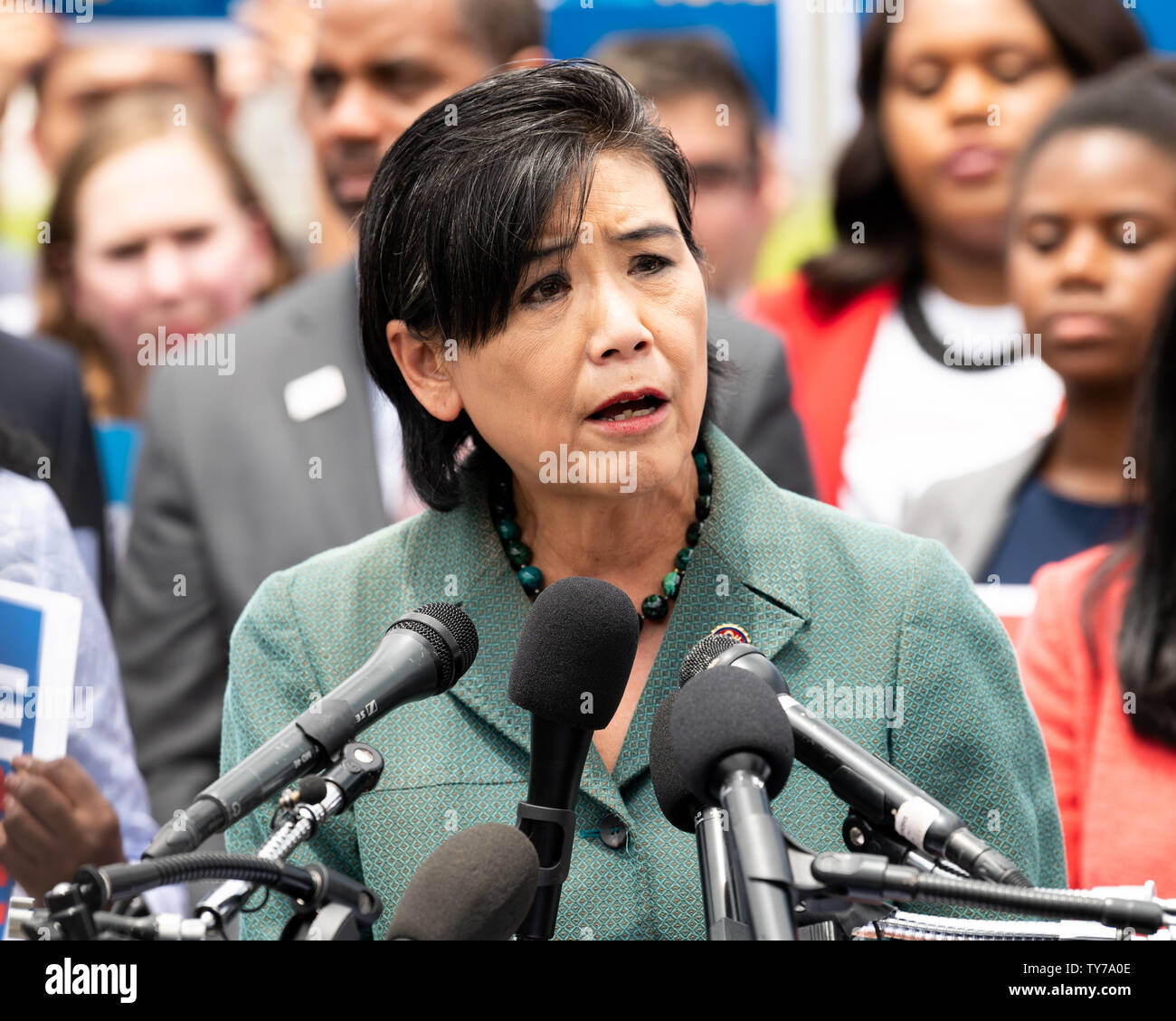 Judy Chu U.S. Representative Judy Chu (D-CA) speaking at a rally at the U.S