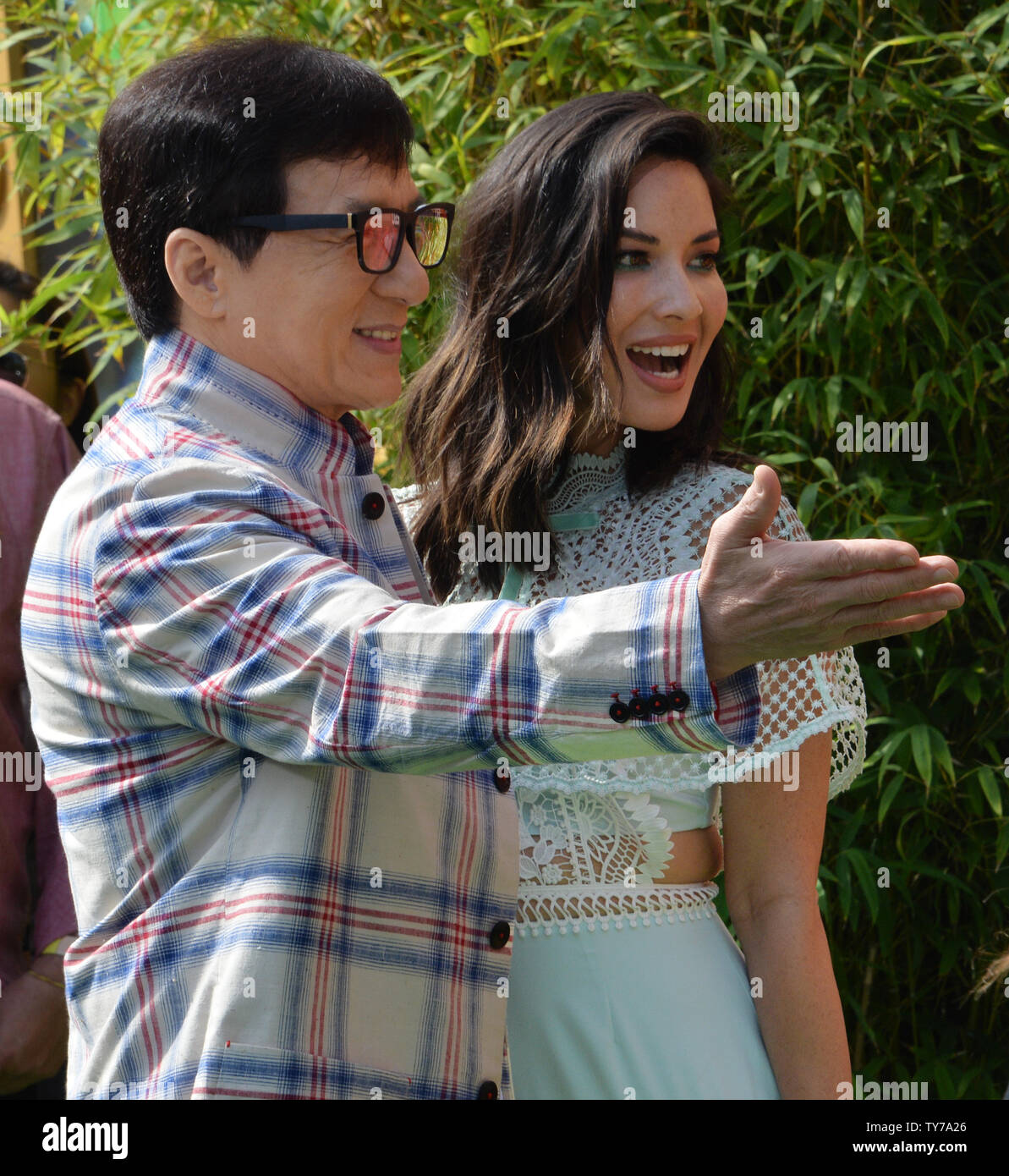 Cast members Jackie Chan and Olivia Munn the voices of Master Wu
