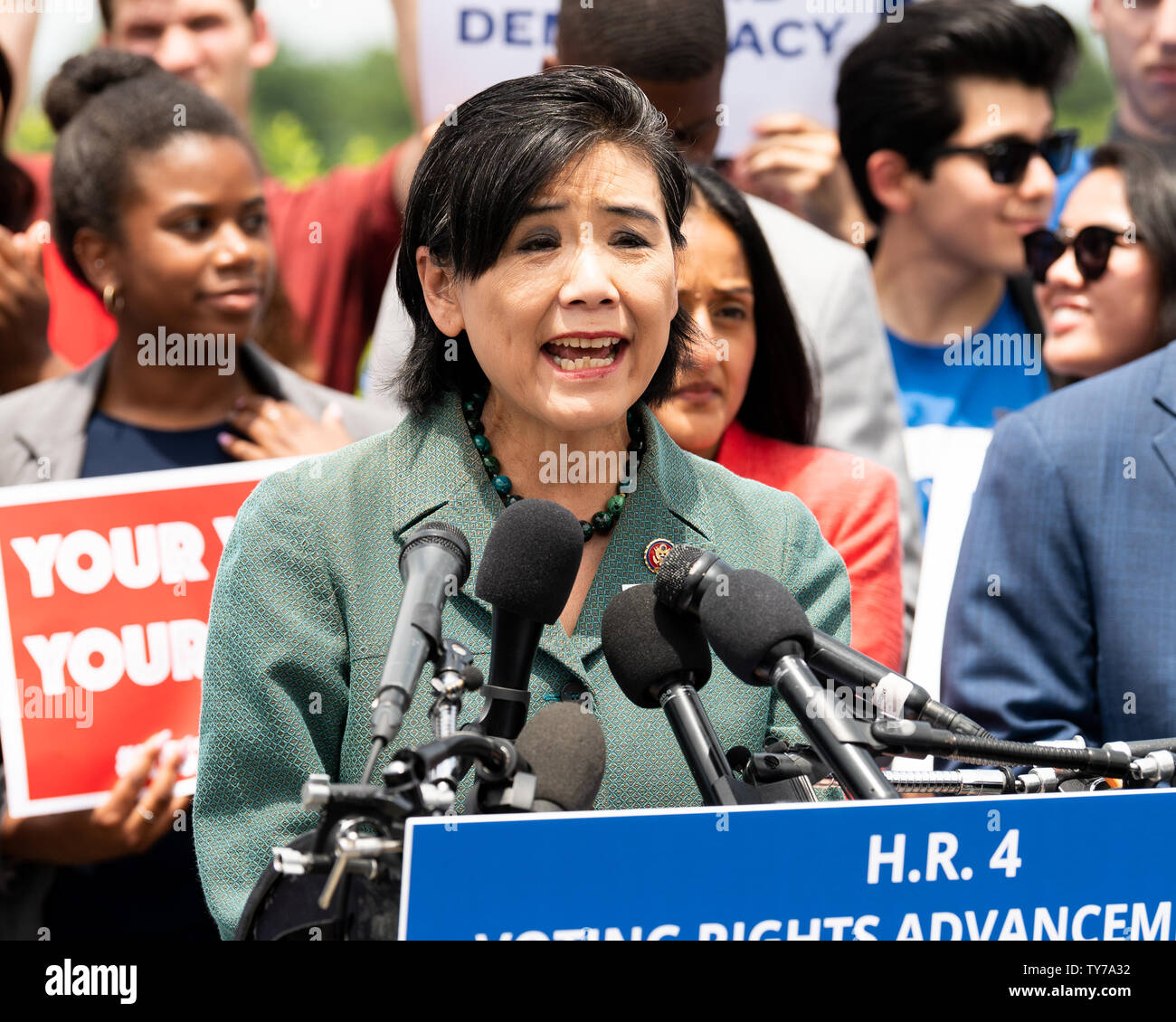 Judy Chu U.S. Representative Judy Chu (D-CA) speaking at a rally at the U.S