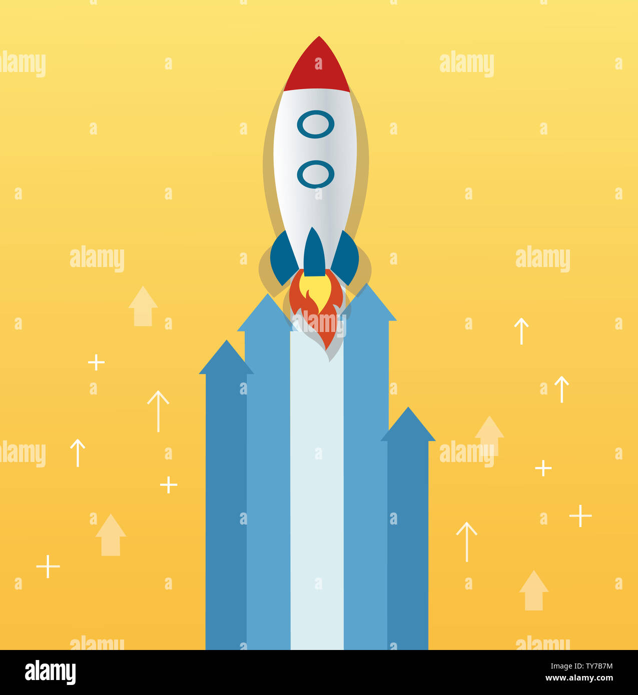 the rocket icon and yellow background, start up business concept ...