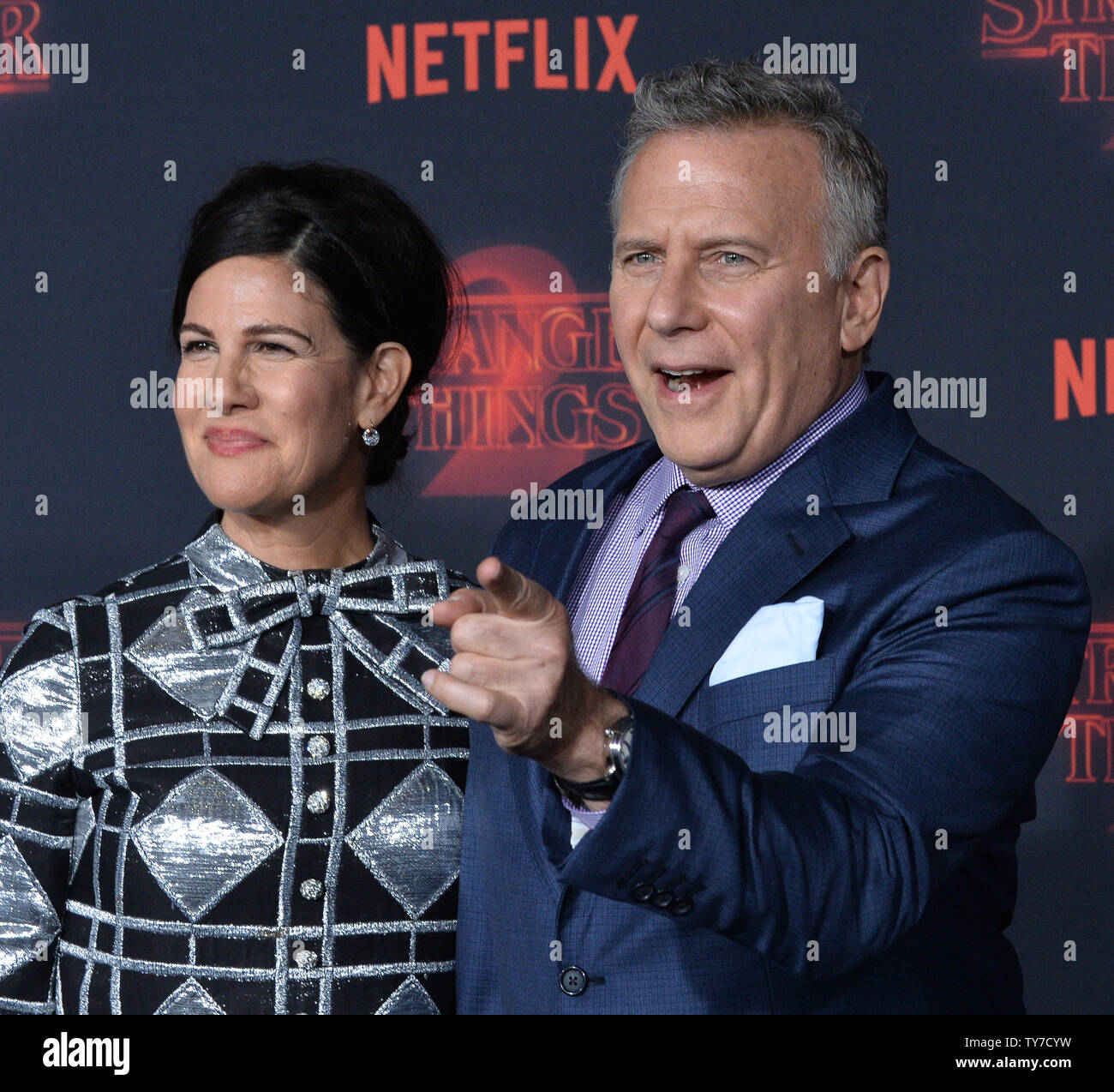 Cast member Paul Reiser and his wife Paula Reiser attend the premiere of Netflix's 'Stranger Things' Season 2 at the Regency Bruin Theatre in Los Angeles on October 26, 2017. Storyline: When a young boy disappears, his mother, a police chief, and his friends must confront terrifying forces in order to get him back.   Photo by Jim Ruymen/UPI Stock Photo