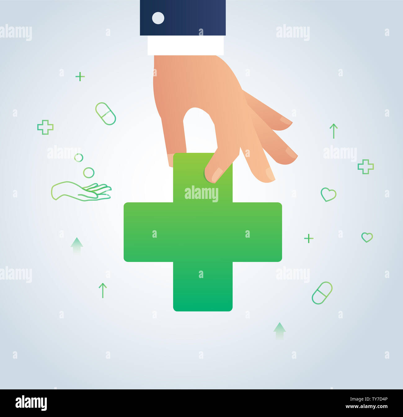 hand holding medical icon and hospital sign Stock Photo Alamy