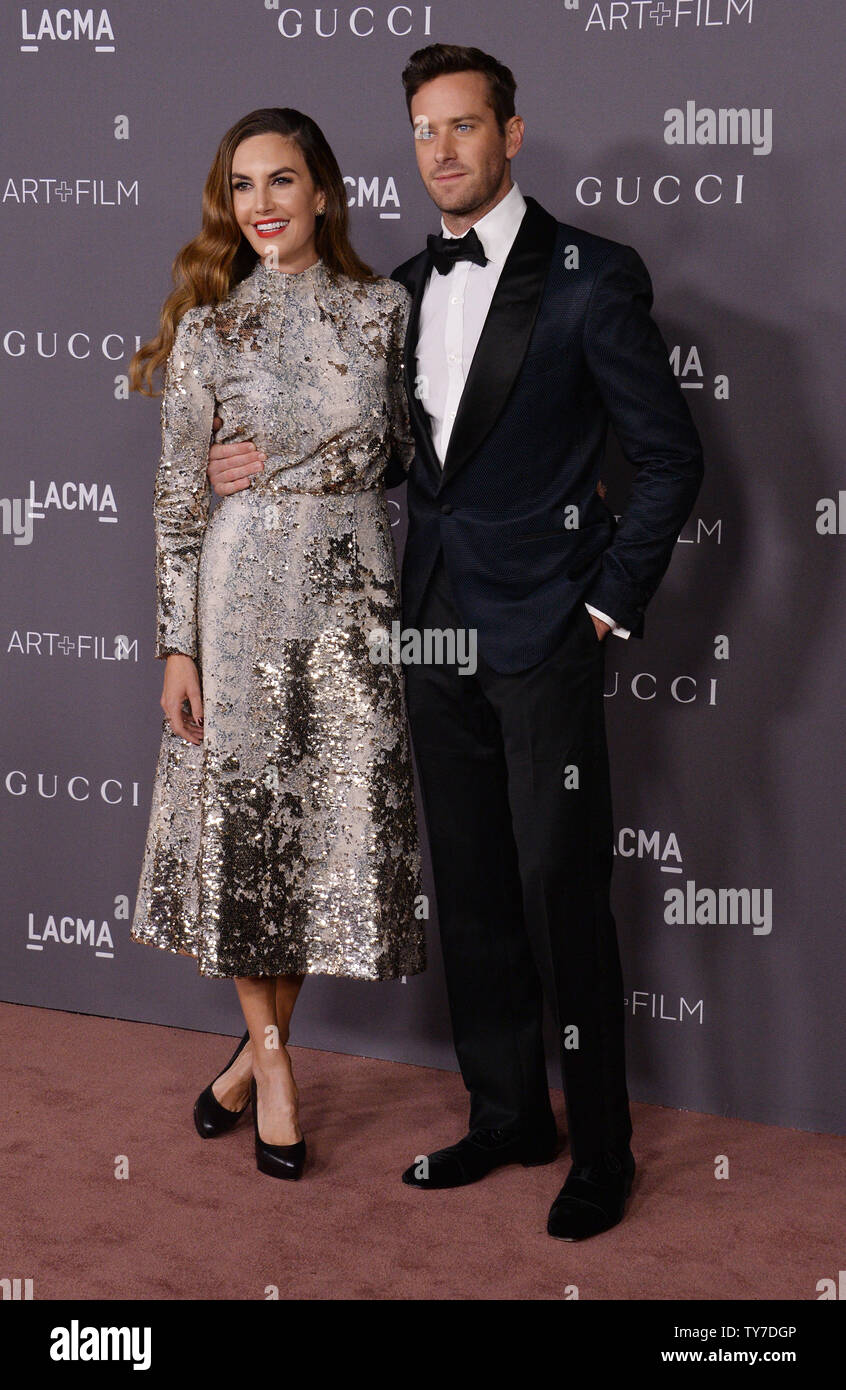 Actor Armie Hammer (L) and his wife, actress  Elizabeth Chambers attend the seventh annual LACMA Art+Film gala honoring artist Mark Bradford and filmmaker George Lucas at the Los Angeles County Museum of Art in Los Angeles on November 4, 2017. Photo by Jim Ruymen/UPI Stock Photo