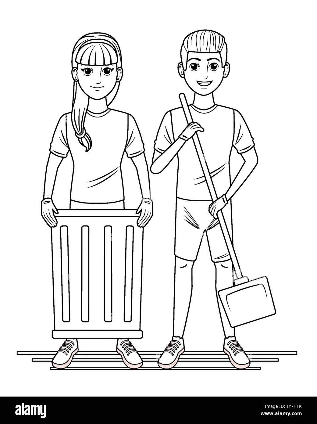 cleaning service person avatar cartoon character in black and white ...