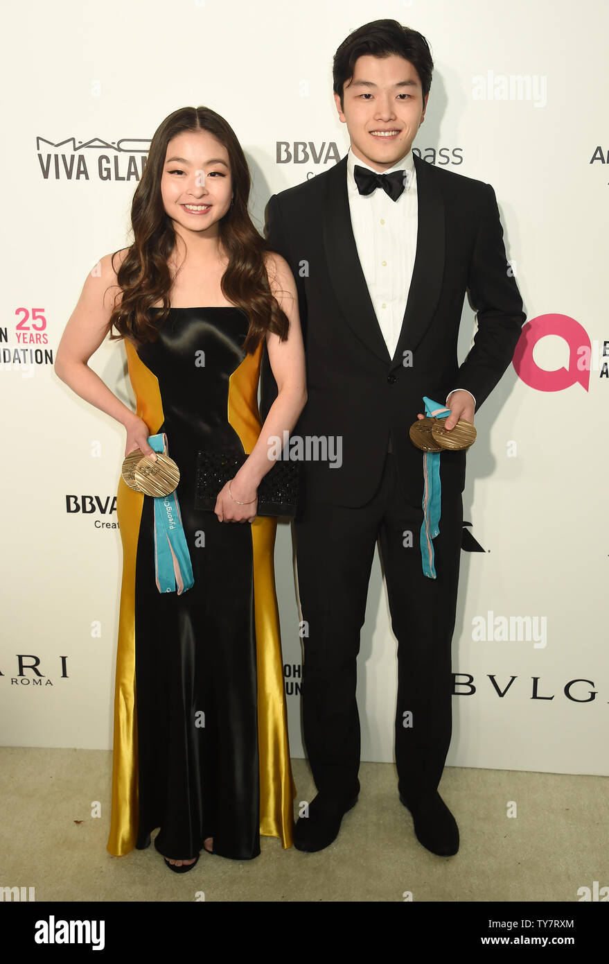 Maia Shibutani (L) and Alex Shibutani arrive for the Elton John Aids