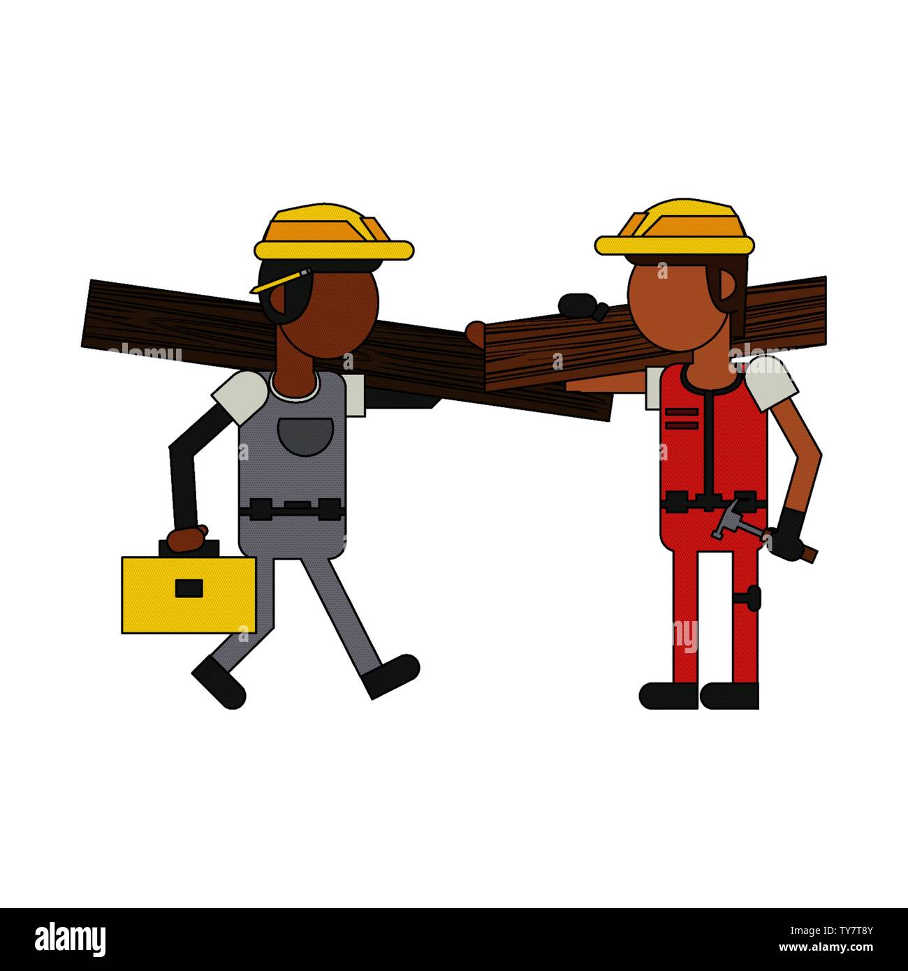 Construction workers with tools cartoons faceless Stock Vector Image