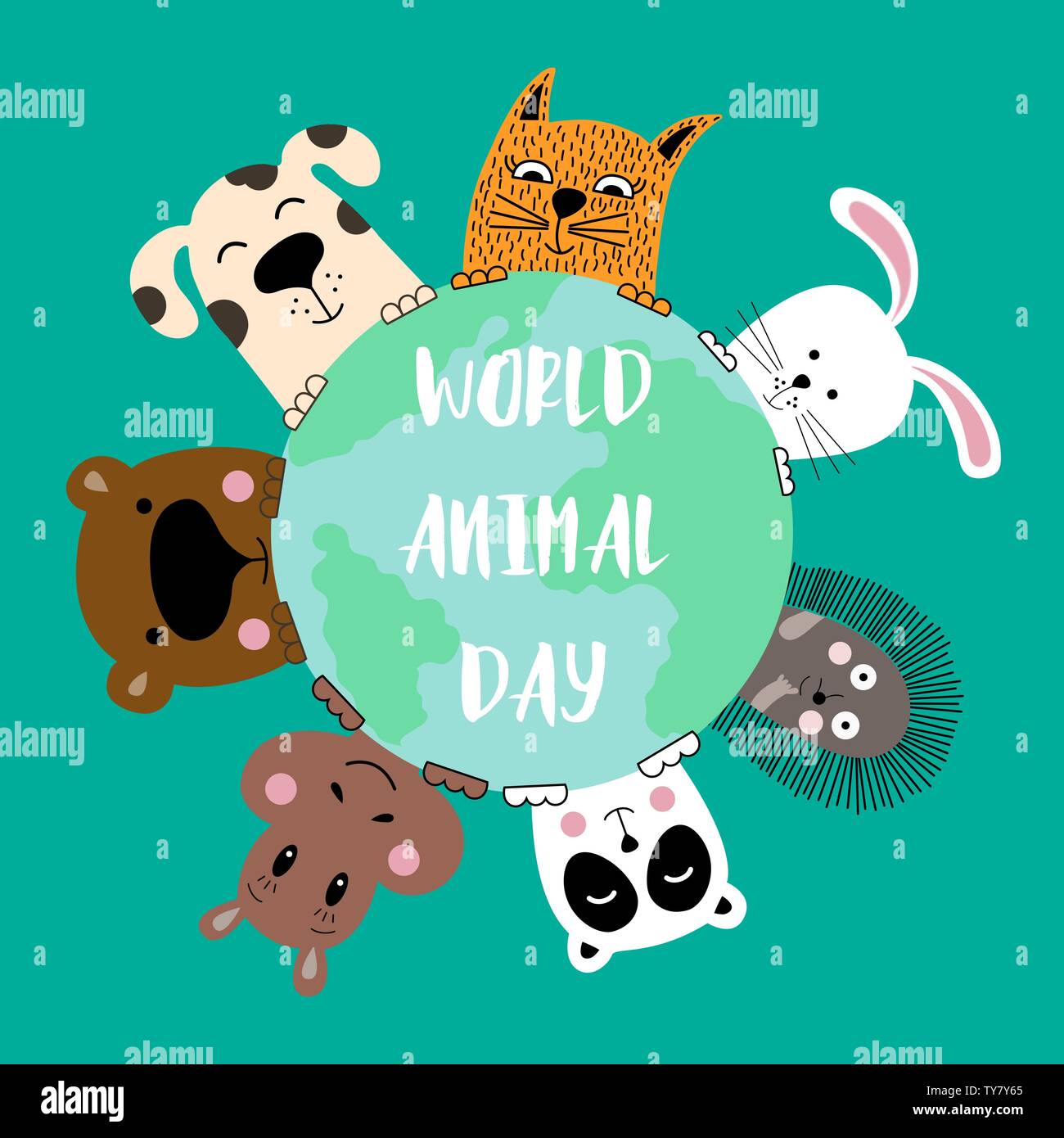 Banner with cat, dog, panda, bear, hippo, rabbit and hedgehog. World ...