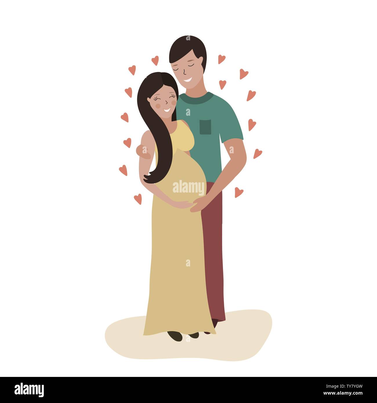 Pregnant wife and her husband. Happy married couple. Flat illustration. Stock Vector