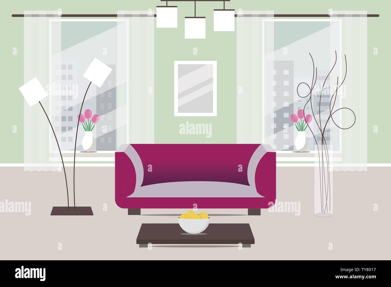 Living room design. Flat style. Vector illustration Stock Vector Image