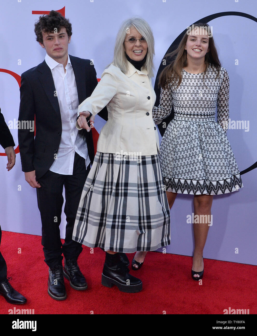 Cast member Diane Keaton (C) and her son Duke Keaton (L) and a guest 