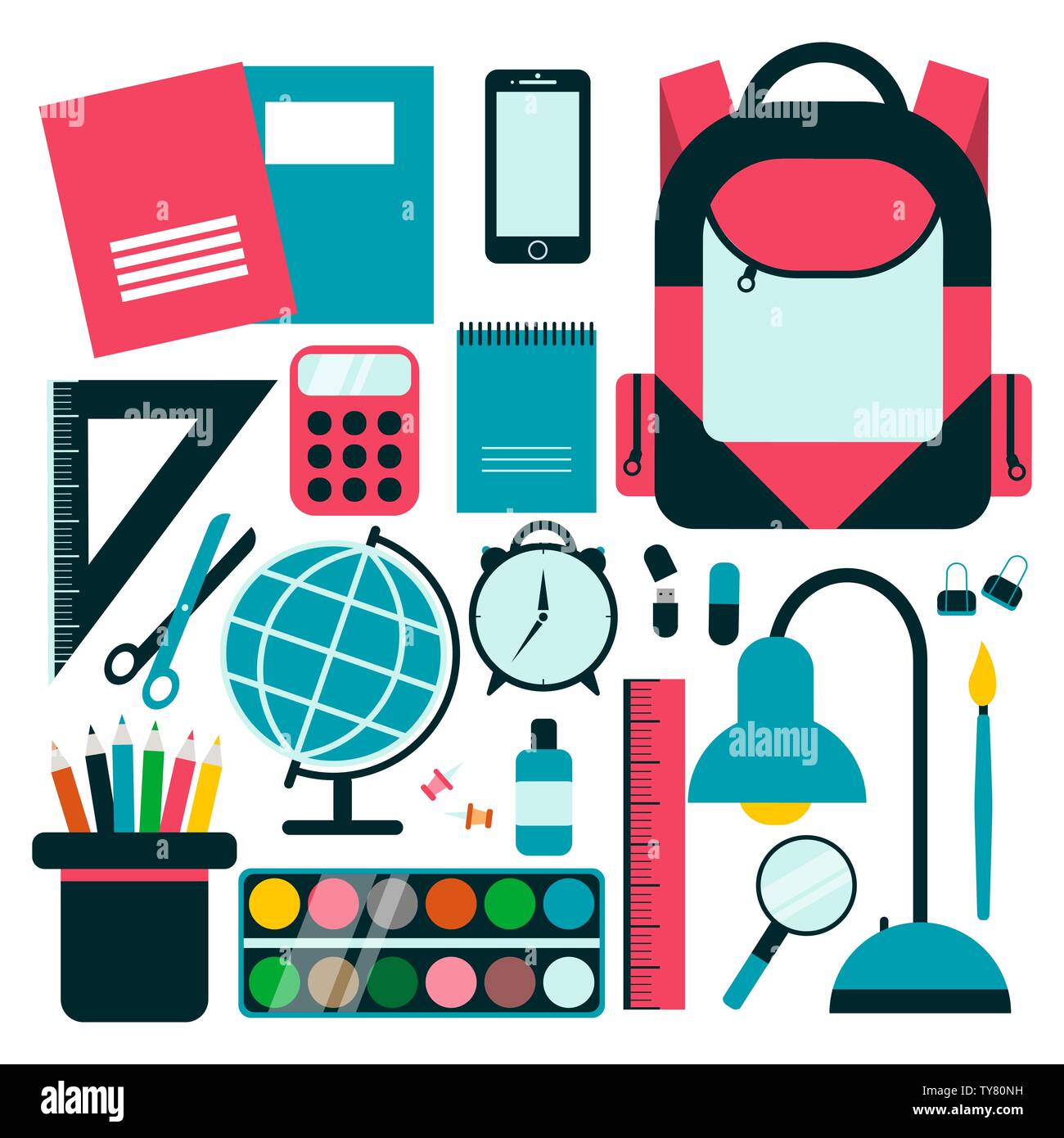 Back to school background with school supplies set. Vector illustration ...