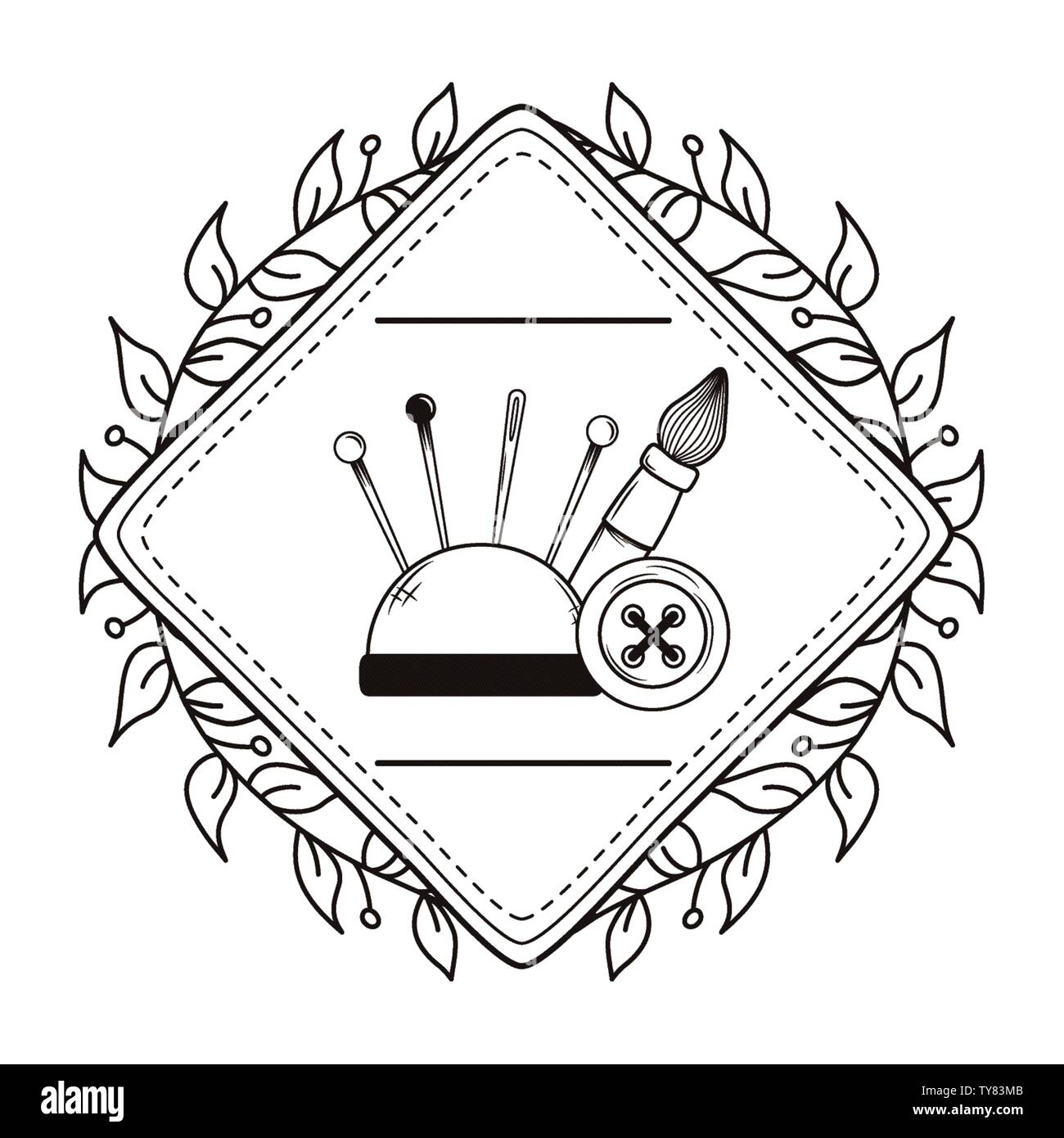Needle brush and button design, Tailor shop fashion textile workshop ...