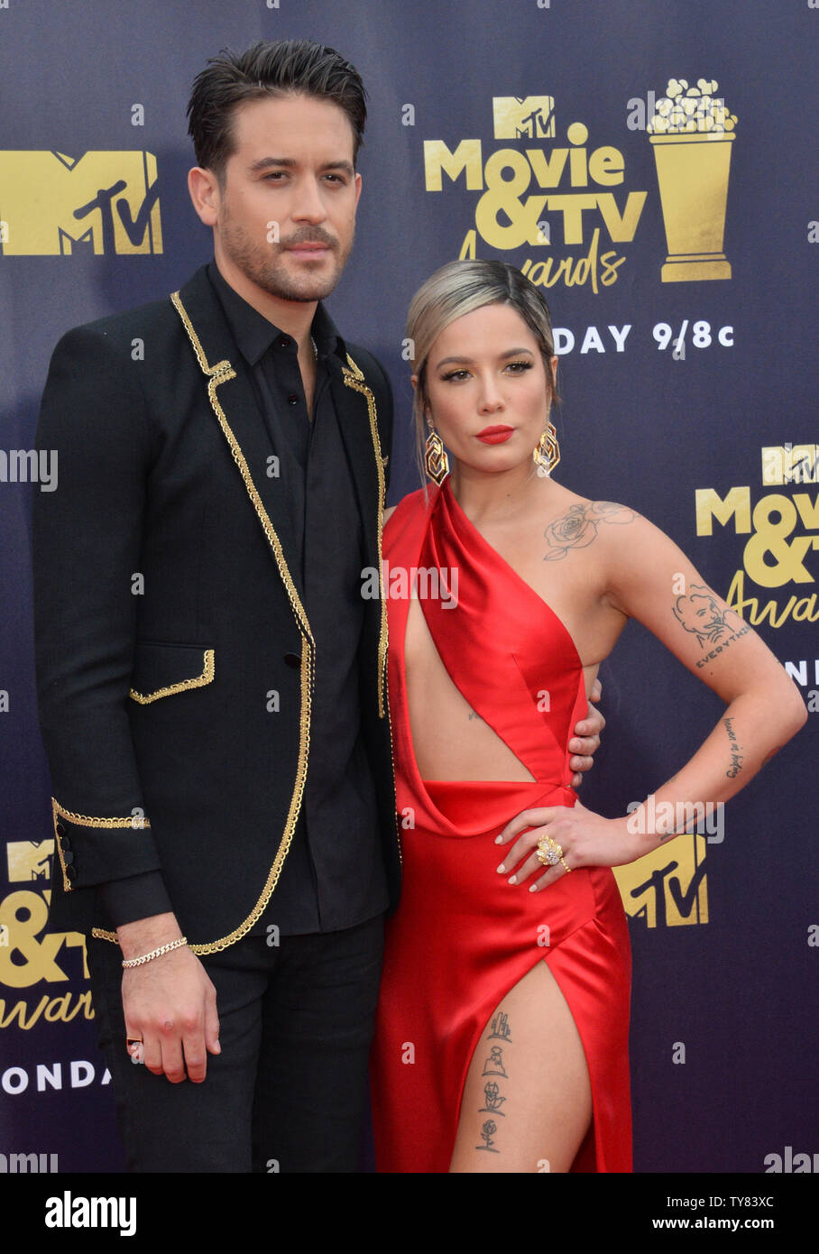 Halsey (R) and G-Eazy attend the MTV Movie & TV Awards in Santa Monica,  California on June 16th. The "Bad Love" singer and her rapper boyfriend  called it quits after one year