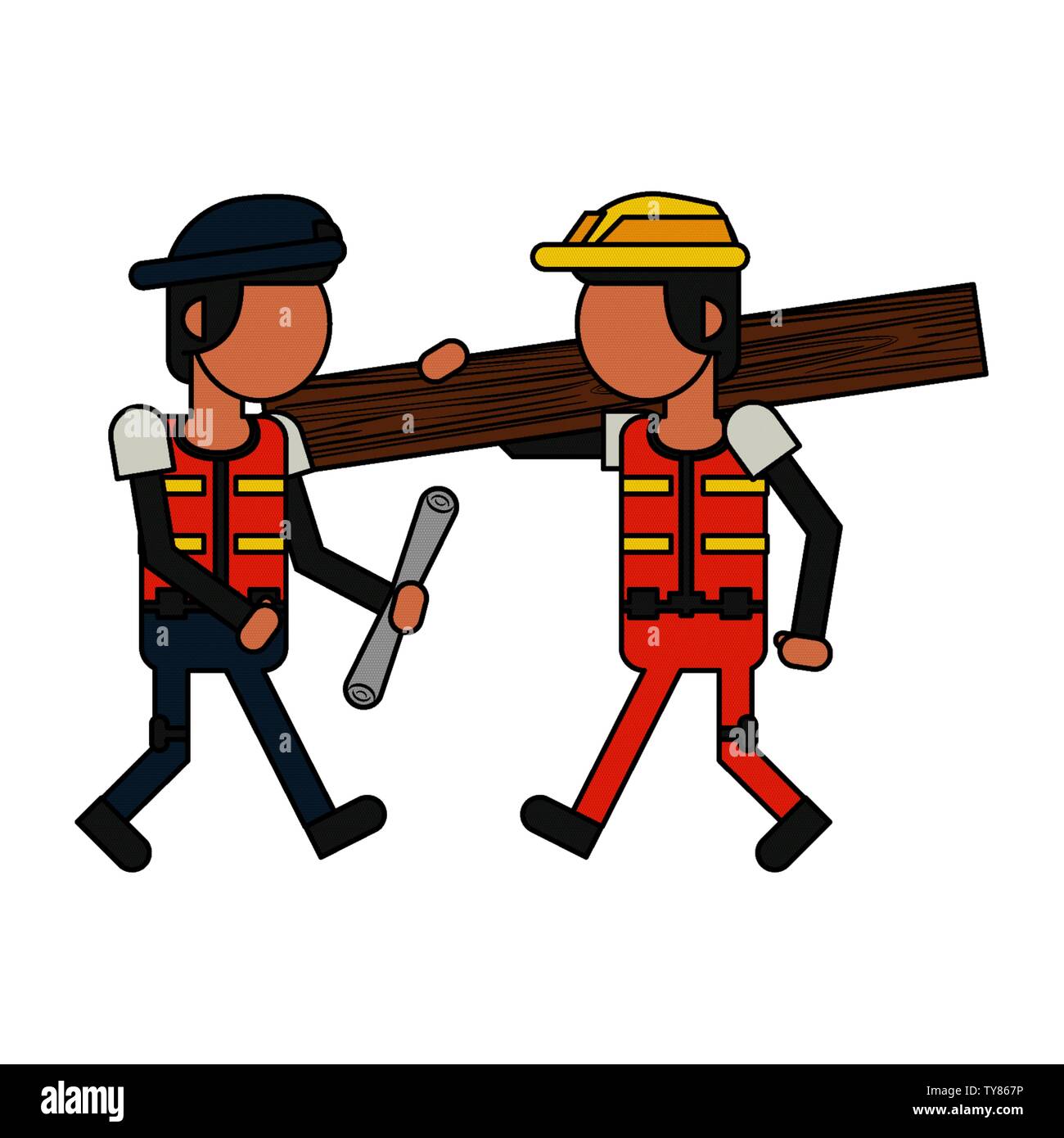 Construction workers with tools cartoons faceless Stock Vector Image ...
