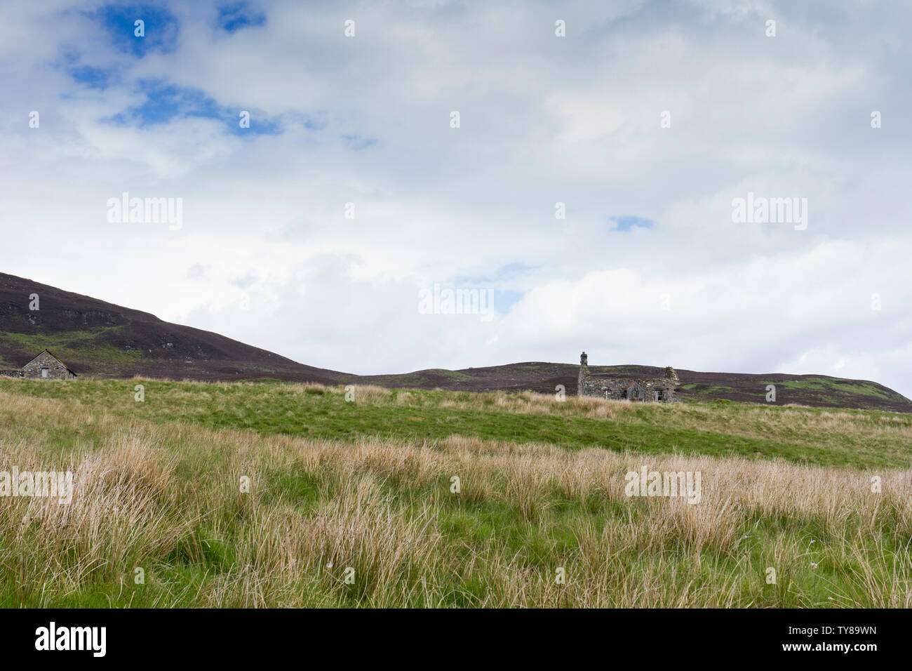 An abandoned crofters cottage, rural landscape scene in Perthshire, Scotland, UK Stock Photo